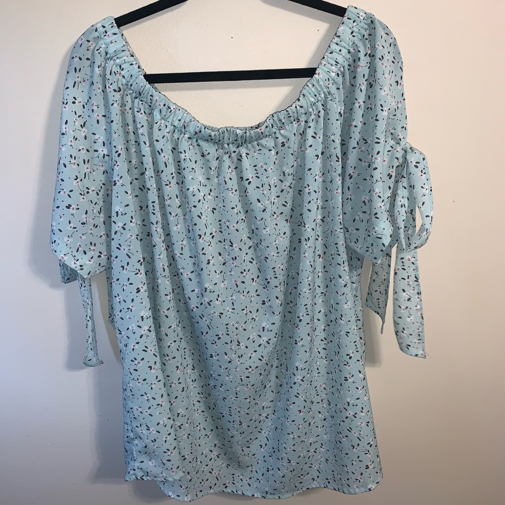 Blue floral off the shoulder t-shirt